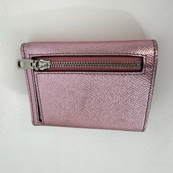 Dolce and Gabbana Trifold Metallic Dauphine Leather Small Wallet w/ Crystal Logo - Picture 9 of 13